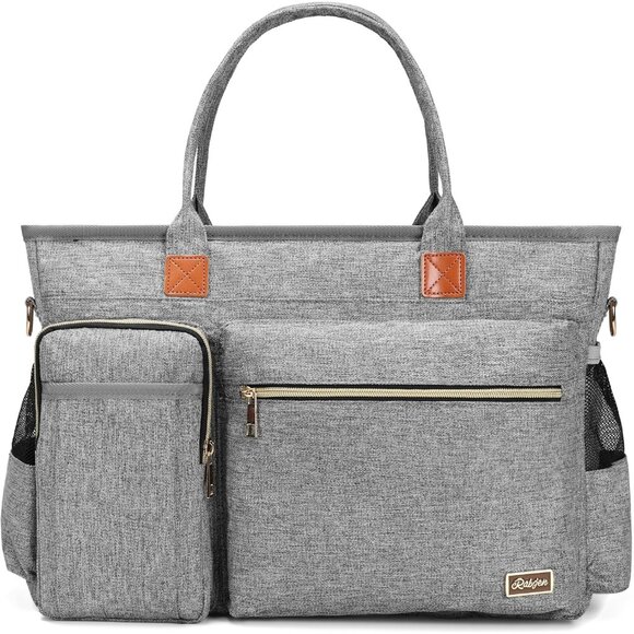Grey Middle Size Computer Messenger Laptop Tote with 15.6'' Padded Laptop Sleeve - Picture 1 of 6